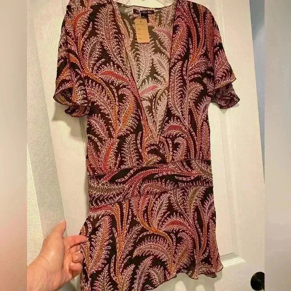 Central Park West Womens Silk Mini Drop Waist Deep V Neck Dress Nordstrom medium - Picture 1 of 12